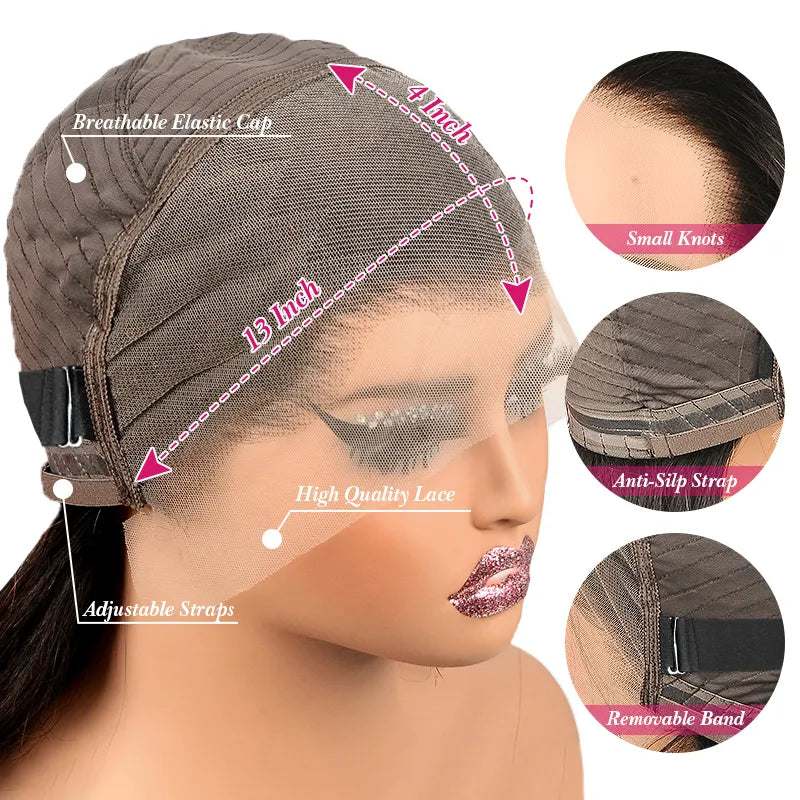 Perruque en dentelle transparente Pear Roll 13x4 - 100 % cheveux humains, couleur naturelle - 18 pouces 