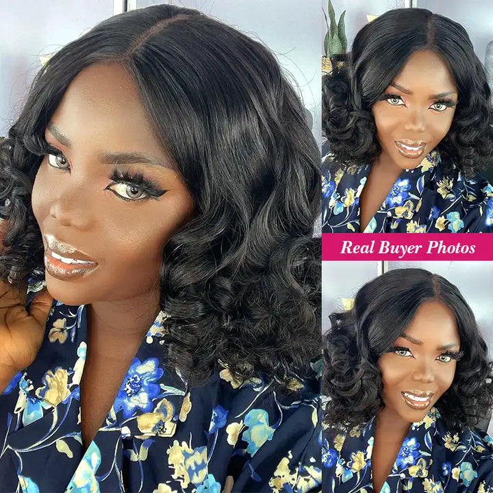 $99 = 2 Wigs | 13x4 Lace Front Roll Hair Wig & Bob Short Human Hair Straight Wig With Bang