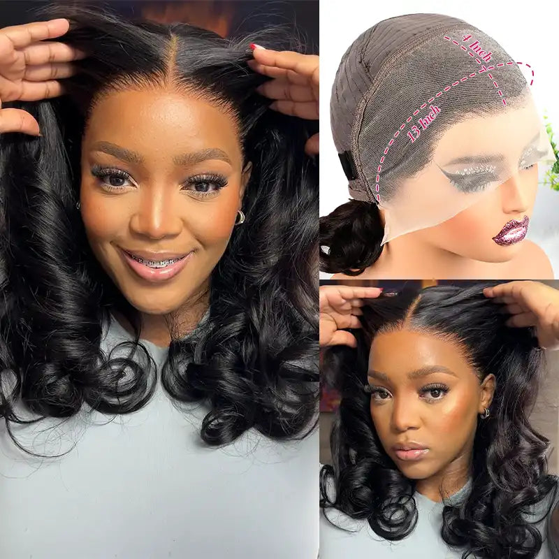 $99 = 2 Wigs | 13x4 Lace Front Roll Hair Wig & Bob Short Human Hair Straight Wig With Bang