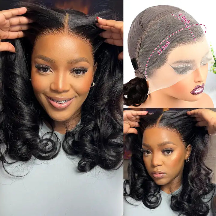 $99 = 2 Wigs | 13x4 Lace Front Roll Hair Wig & Bob Short Human Hair Straight Wig With Bang