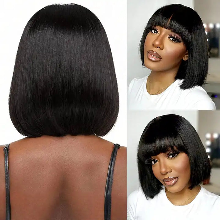 $99 = 2 Wigs | 13x4 Lace Front Roll Hair Wig & Bob Short Human Hair Straight Wig With Bang