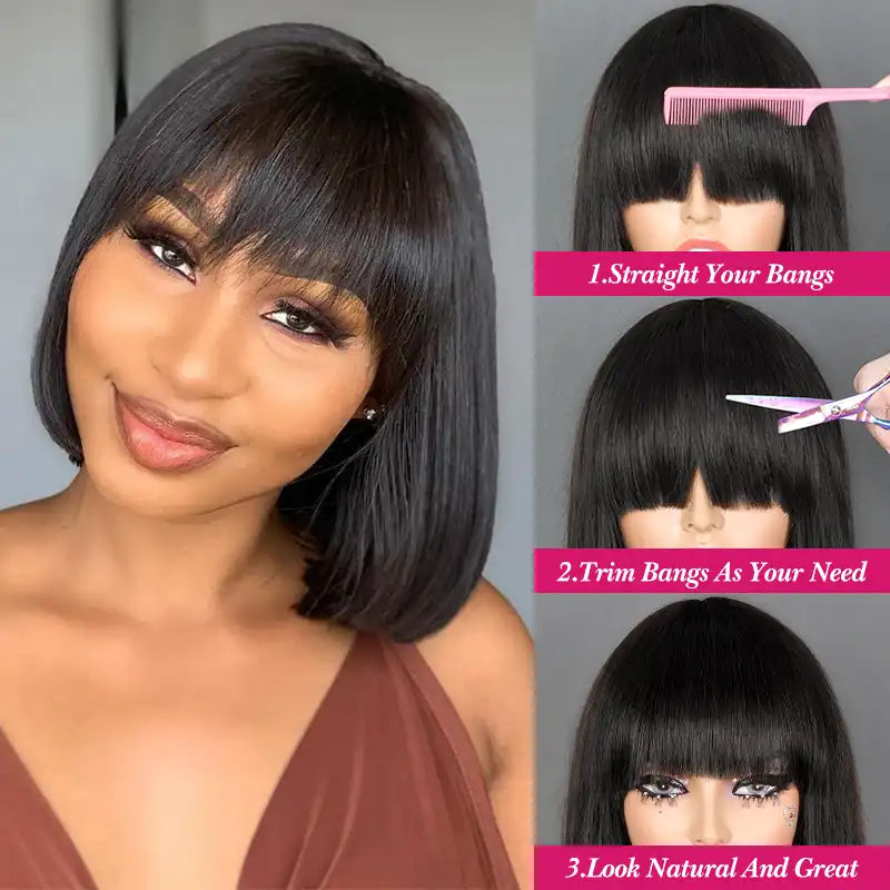$99 = 2 Wigs | 13x4 Lace Front Roll Hair Wig & Bob Short Human Hair Straight Wig With Bang