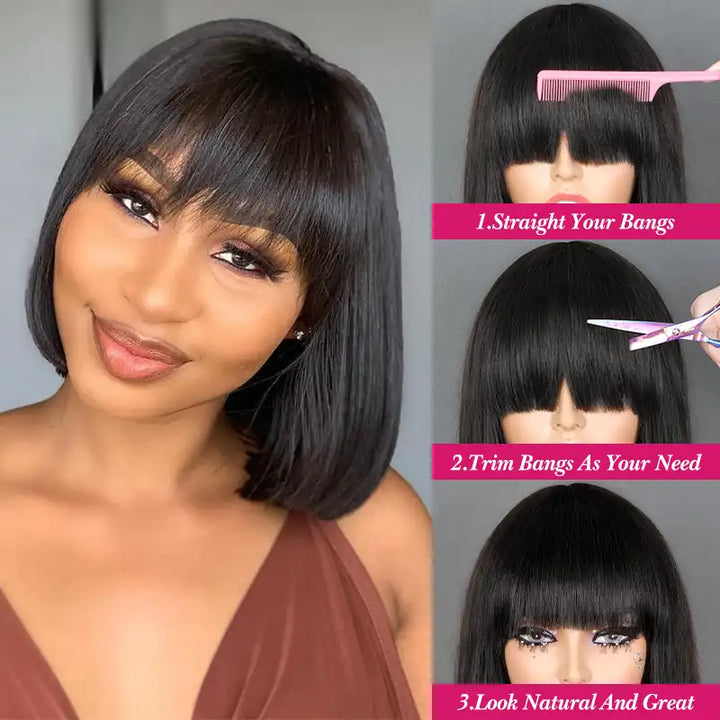$99 = 2 Wigs | 13x4 Lace Front Roll Hair Wig & Bob Short Human Hair Straight Wig With Bang