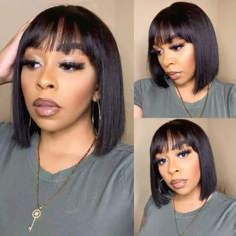 $99 = 2 Wigs | 13x4 Lace Front Roll Hair Wig & Bob Short Human Hair Straight Wig With Bang