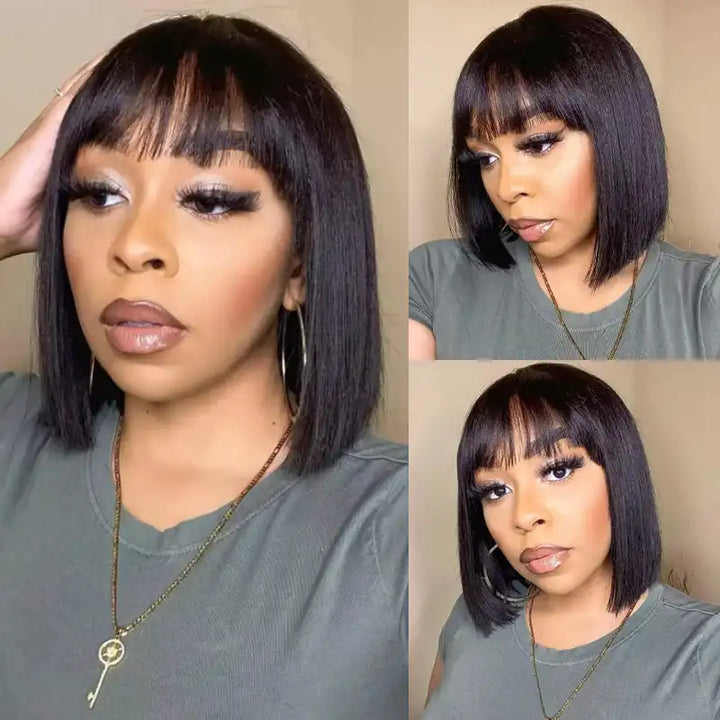 $99 = 2 Wigs | 13x4 Lace Front Roll Hair Wig & Bob Short Human Hair Straight Wig With Bang