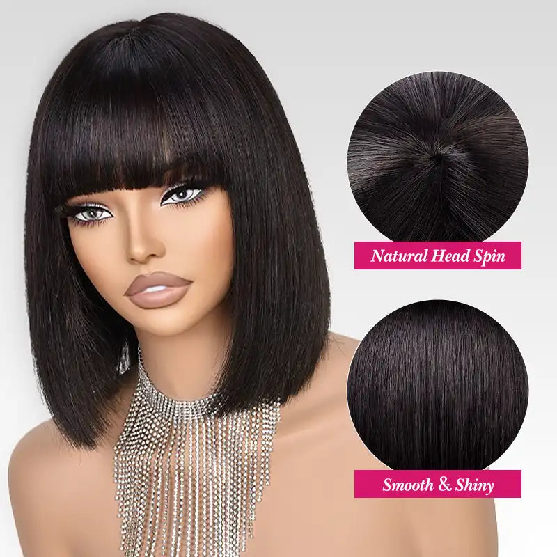 $99 = 2 Wigs | 13x4 Lace Front Roll Hair Wig & Bob Short Human Hair Straight Wig With Bang