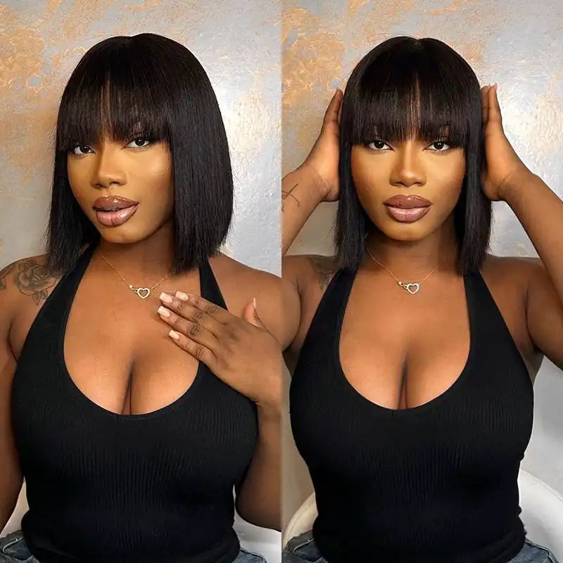 $99 = 2 Wigs | 13x4 Lace Front Roll Hair Wig & Bob Short Human Hair Straight Wig With Bang