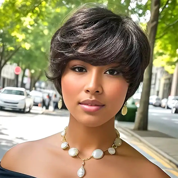 $99 = 2 Wigs | 18" 613 Blonde 5x5 Lace Human Hair Wig & Short 1B Straight Wig with Bang