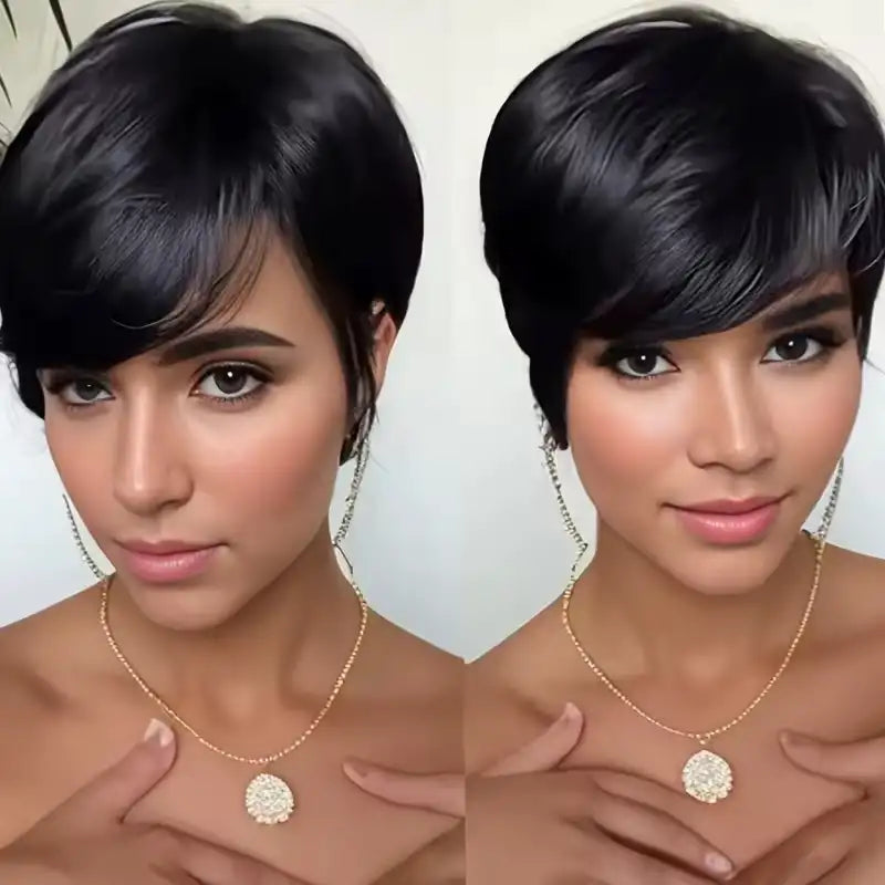 $99 = 2 Wigs | 18" 613 Blonde 5x5 Lace Human Hair Wig & Short 1B Straight Wig with Bang