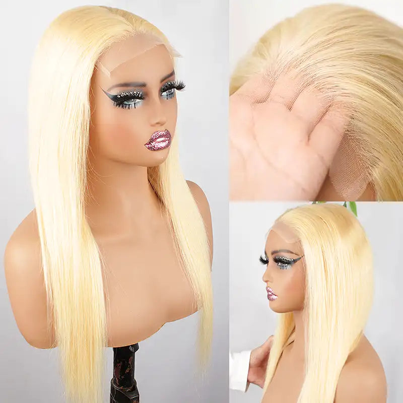 $99 = 2 Wigs | 18" 613 Blonde 5x5 Lace Human Hair Wig & Short 1B Straight Wig with Bang