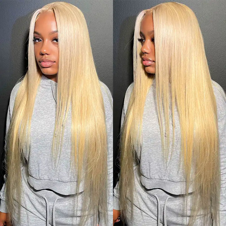 $99 = 2 Wigs | 18" 613 Blonde 5x5 Lace Human Hair Wig & Short 1B Straight Wig with Bang