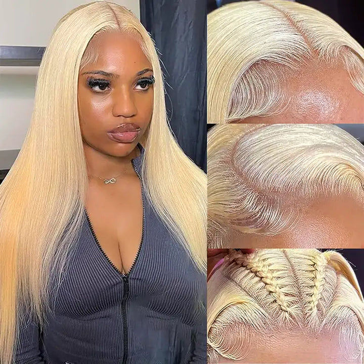 $99 = 2 Wigs | 18" 613 Blonde 5x5 Lace Human Hair Wig & Short 1B Straight Wig with Bang