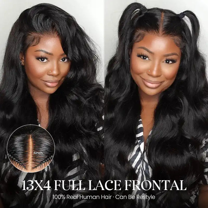 Pelucas frontales de encaje transparente con ondas corporales de 13x4, cabello humano prearrancado 