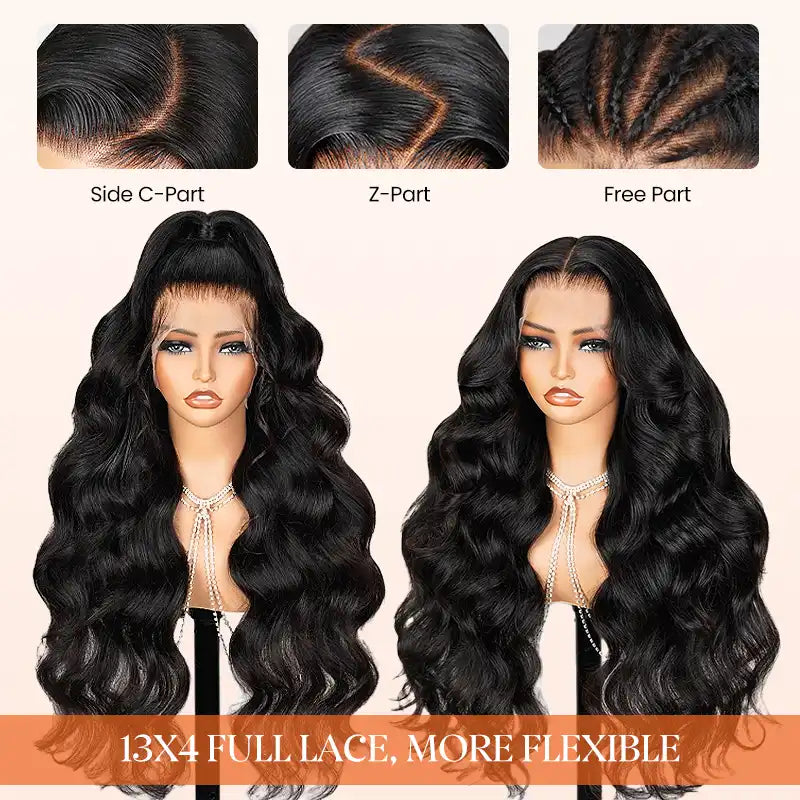 Pelucas frontales de encaje transparente con ondas corporales de 13x4, cabello humano prearrancado 