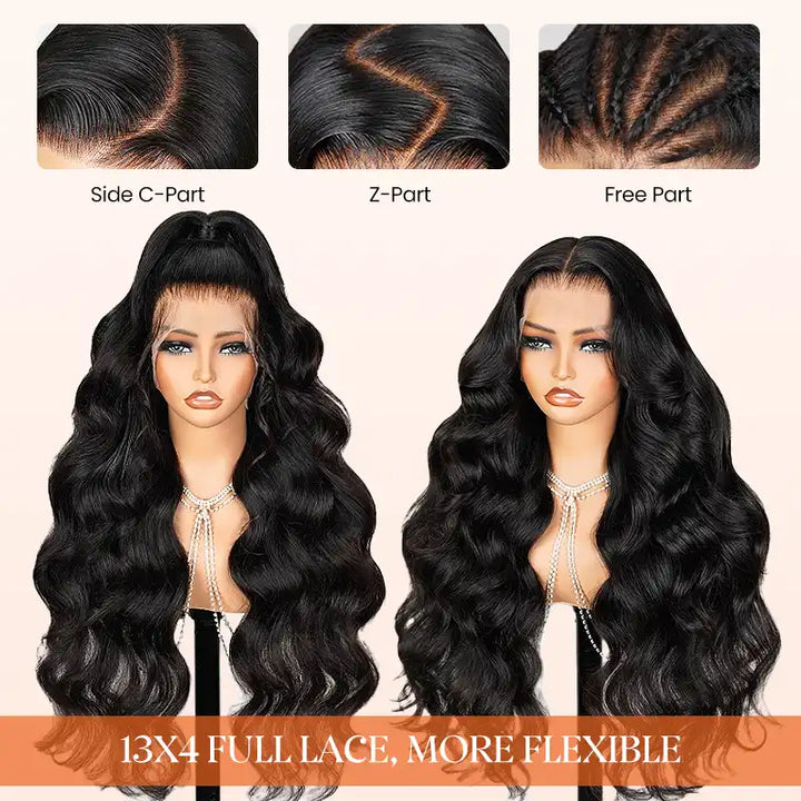 Pelucas frontales de encaje transparente con ondas corporales de 13x4, cabello humano prearrancado 