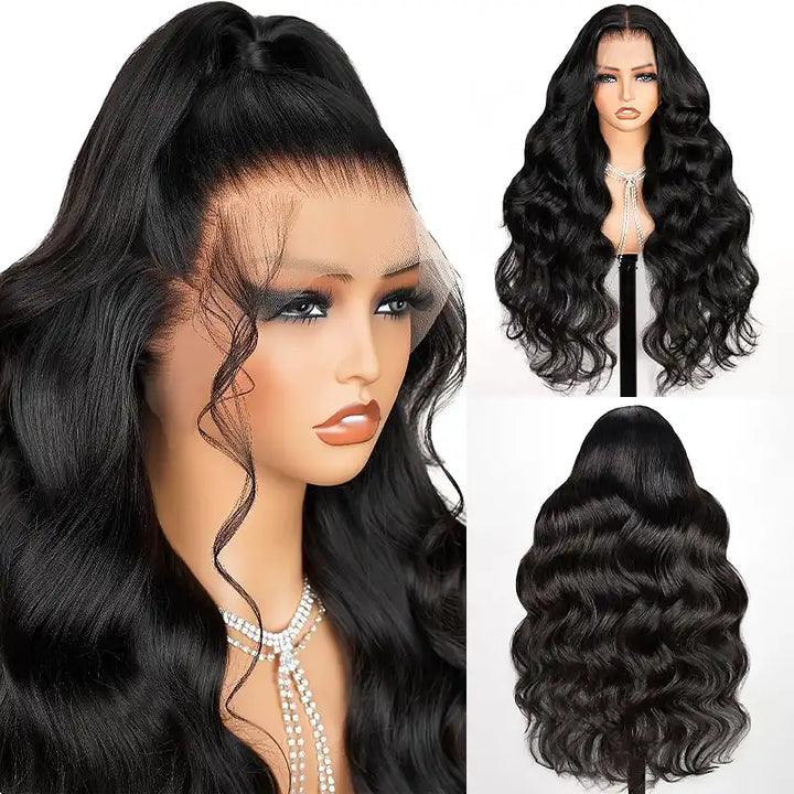 Pelucas frontales de encaje transparente con ondas corporales de 13x4, cabello humano prearrancado 