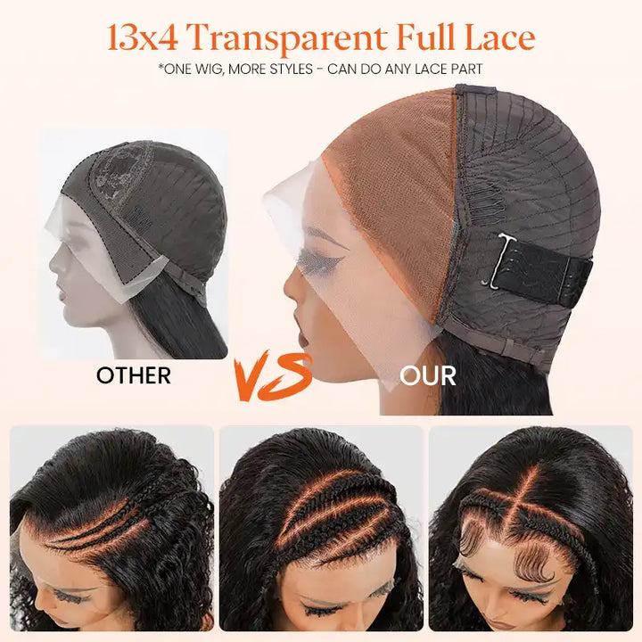 Perruques en cheveux humains ondulés profonds avec dentelle frontale transparente 13x4 