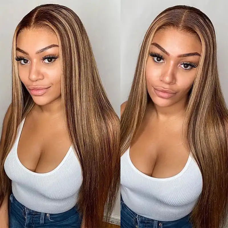 Piano Colored Hair 13 x 4 Transparent Lace Frontal Straight Wig