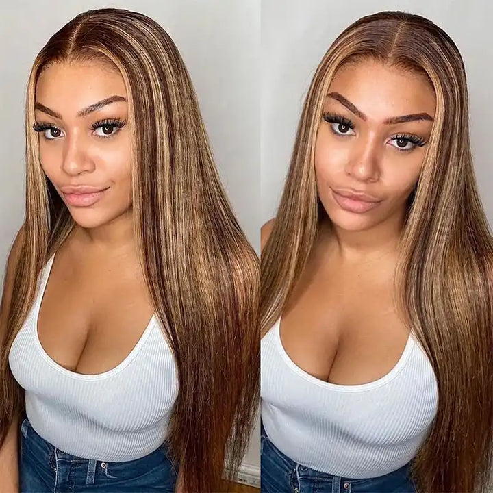 Piano Colored Hair 13 x 4 Transparent Lace Frontal Straight Wig