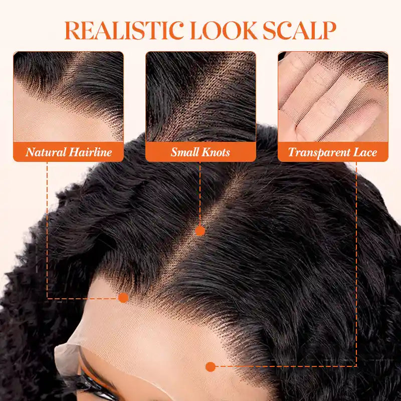 Perruque en cheveux humains bouclés Jerry avec dentelle frontale transparente 13x4 