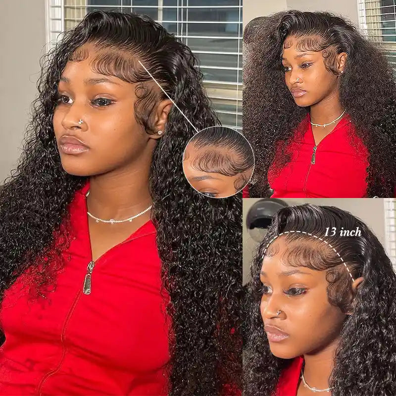 Perruque en cheveux humains bouclés Jerry avec dentelle frontale transparente 13x4 