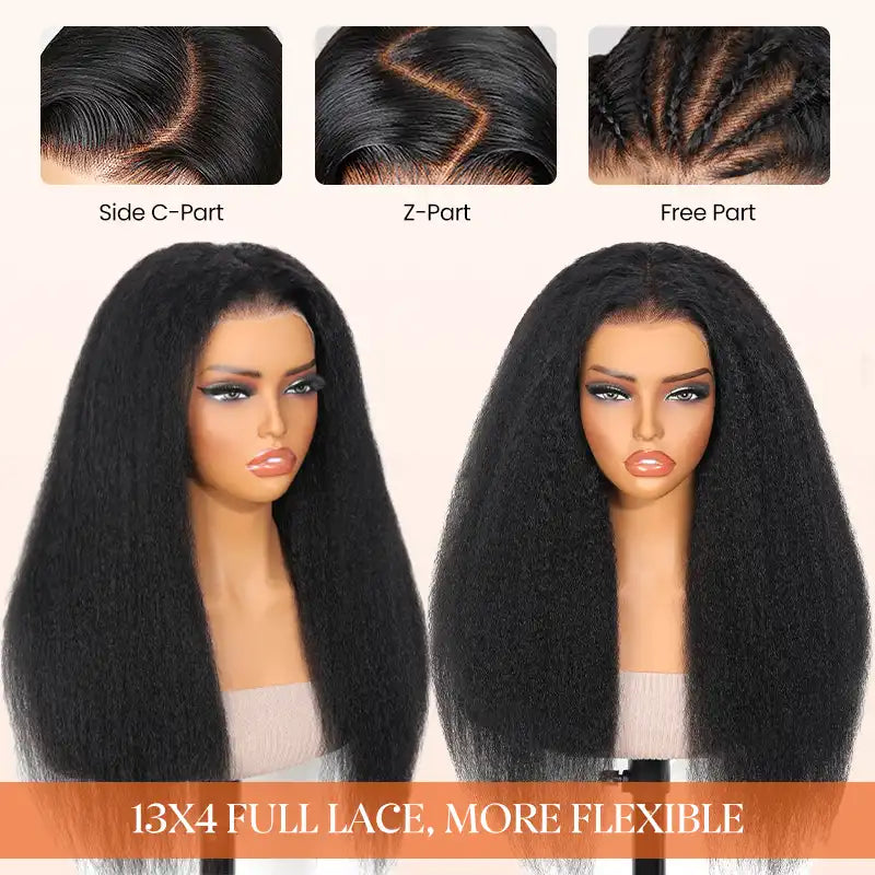 Kinky Straight 13x4 Lace Front Human Hair Wigs for Women