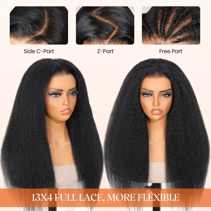 Kinky Straight 13x4 Lace Front Human Hair Wigs for Women