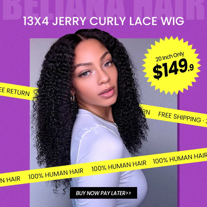 Peluca de cabello humano rizado Jerry con encaje frontal transparente de 13x4 