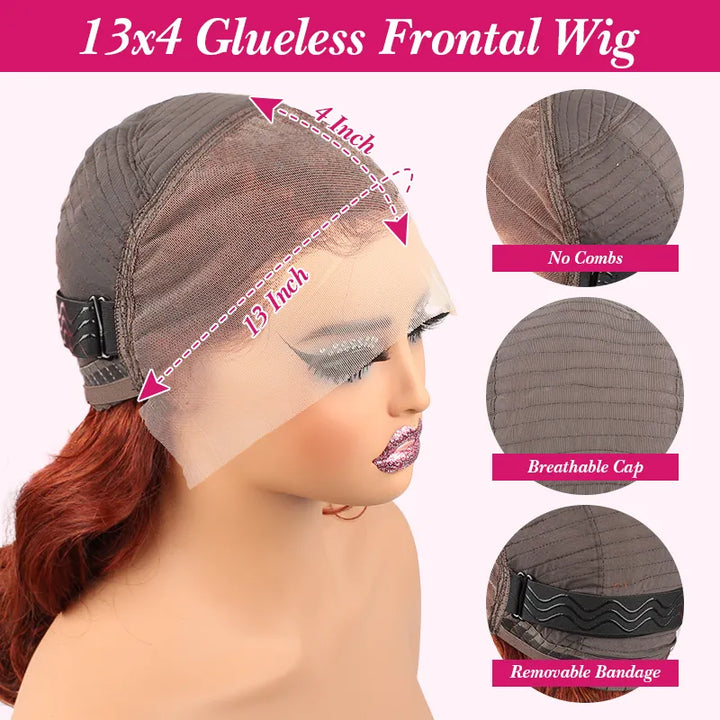 Perruque Lace Front 13x4 Ocean Wave Cheveux bruns rougeâtres 