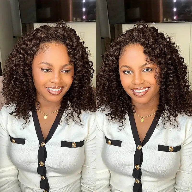 Perruque en dentelle transparente bouclée en spirale brun chocolat 13x4 avec ligne de cheveux naturelle 