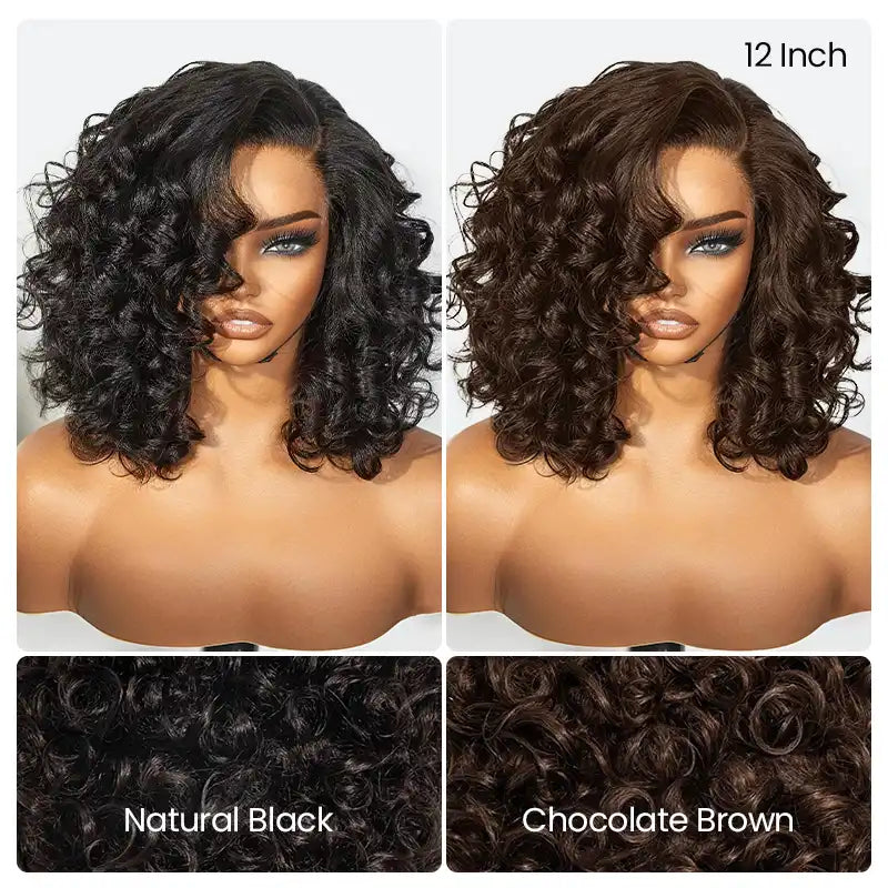 Perruque en dentelle transparente bouclée en spirale brun chocolat 13x4 avec ligne de cheveux naturelle 