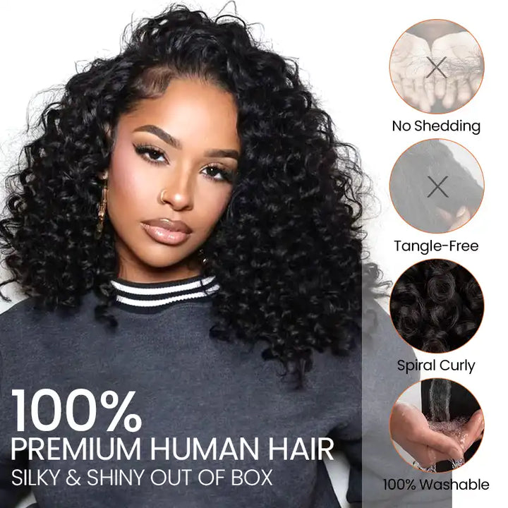 Perruque en dentelle transparente bouclée en spirale brun chocolat 13x4 avec ligne de cheveux naturelle 