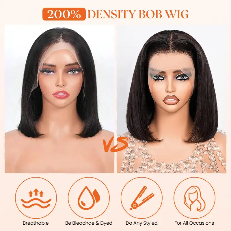 13x4 Lace Frontal Straight Hair Bob Wig Natural Color