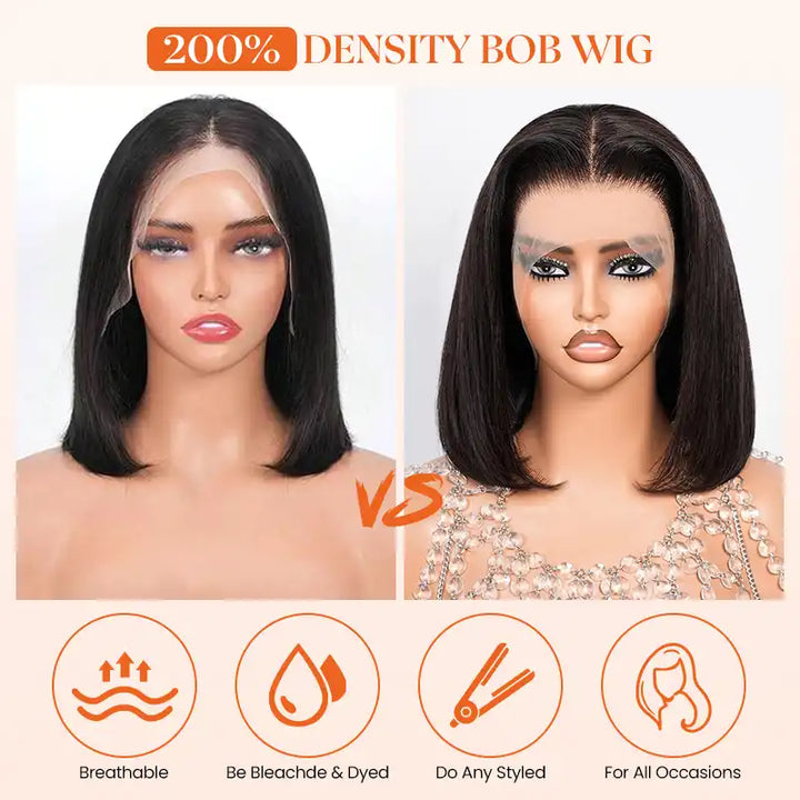 13x4 Lace Frontal Straight Hair Bob Wig Natural Color