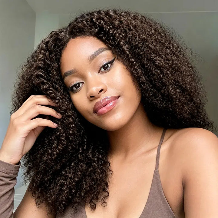Afro Kinky Curly 13x4 Lace Frontal Wig Chocolate Brown Human Hair with Baby Hair for Women