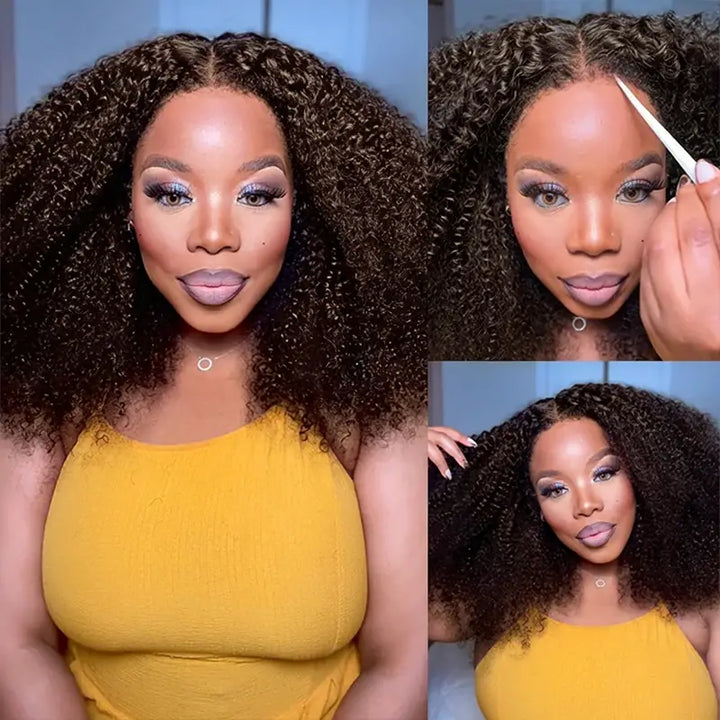 Afro Kinky Curly 13x4 Lace Frontal Wig Chocolate Brown Human Hair with Baby Hair for Women