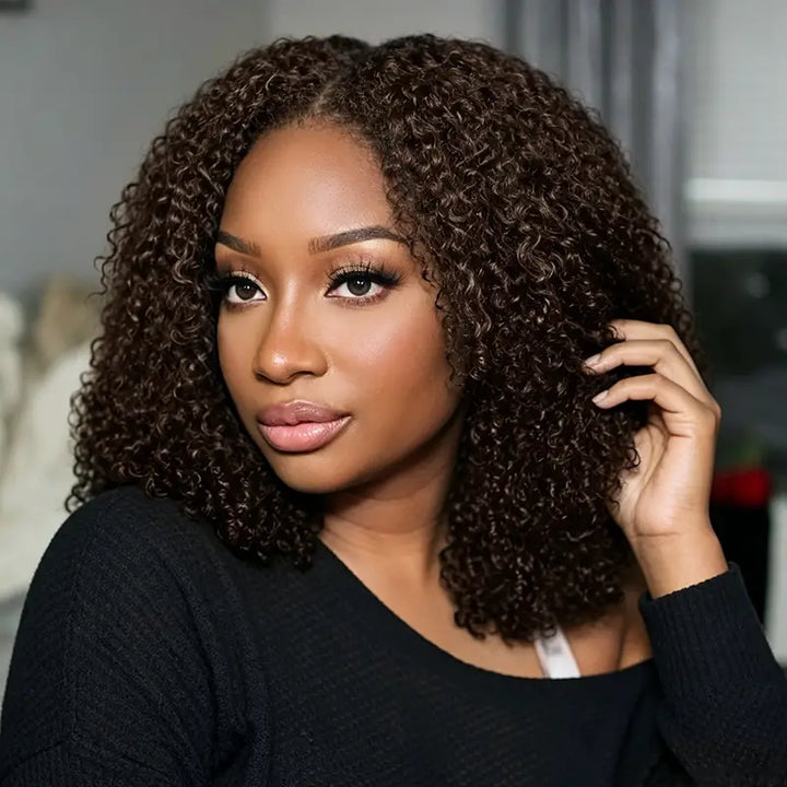 Afro Kinky Curly 13x4 Lace Frontal Wig Chocolate Brown Human Hair with Baby Hair for Women