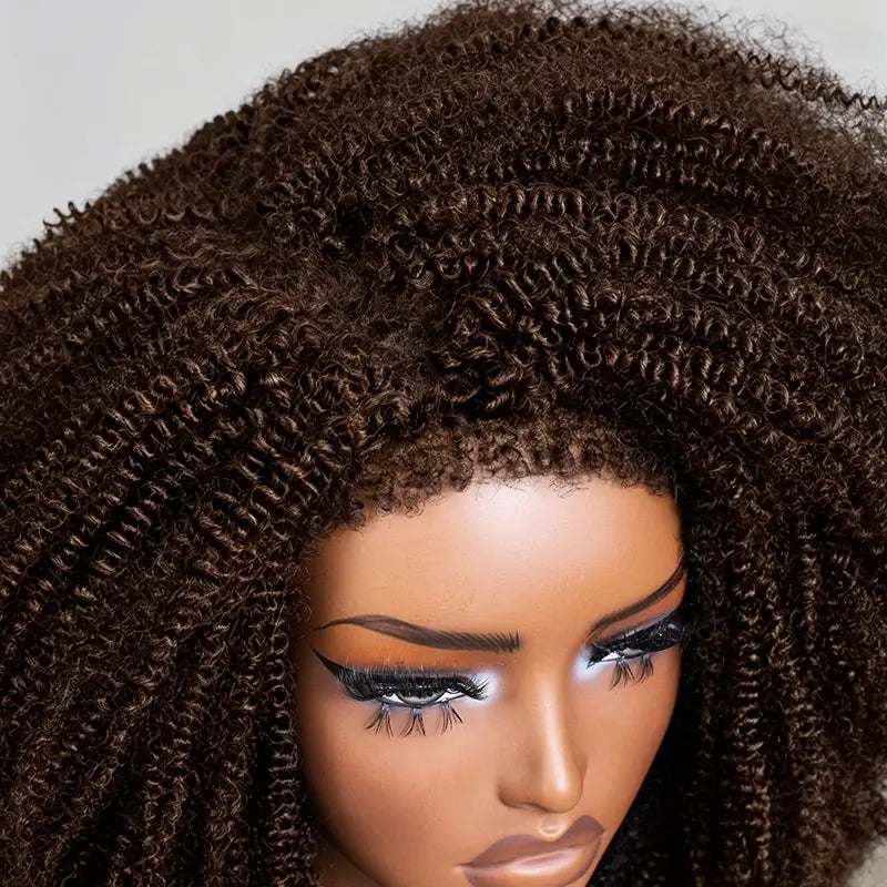 Afro Kinky Curly 13x4 Lace Frontal Wig Chocolate Brown Human Hair with Baby Hair for Women