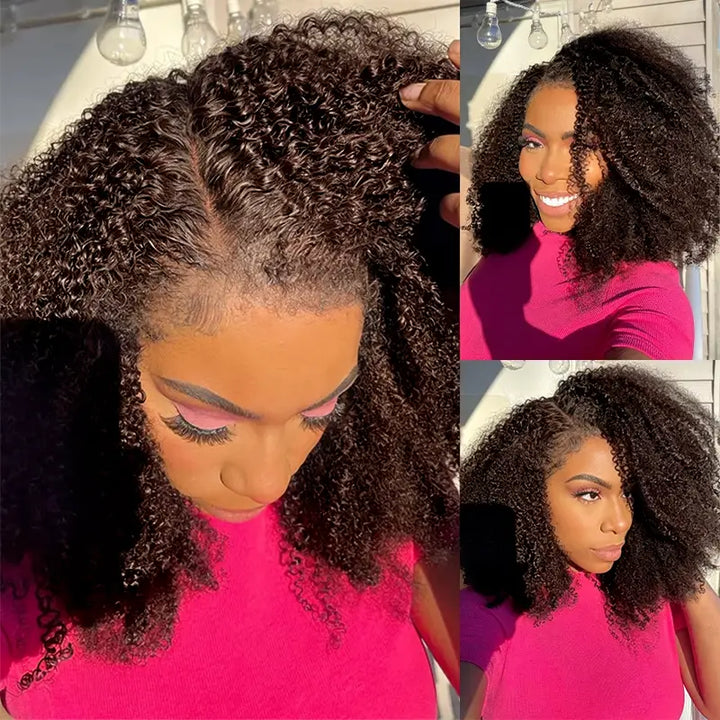 Afro Kinky Curly 13x4 Lace Frontal Wig Chocolate Brown Human Hair with Baby Hair for Women