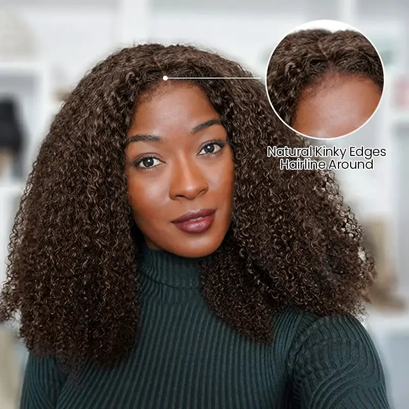 Afro Kinky Curly 13x4 Lace Frontal Wig Chocolate Brown Human Hair with Baby Hair for Women