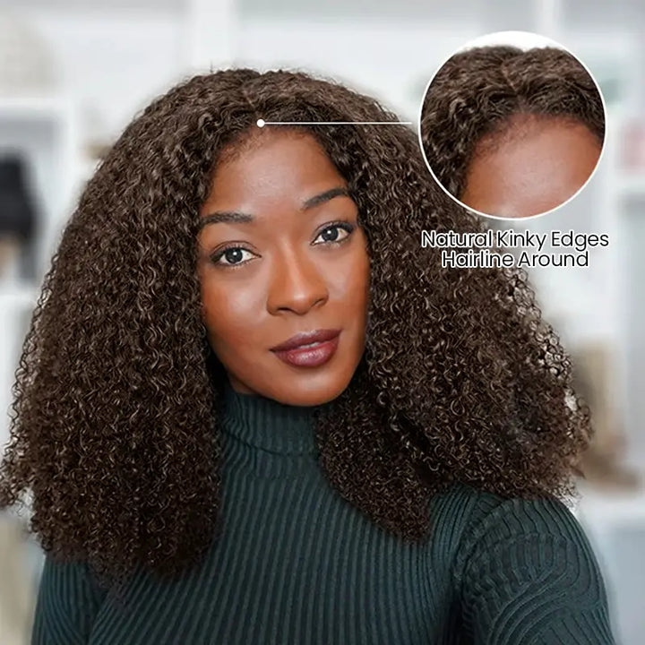 Afro Kinky Curly 13x4 Lace Frontal Wig Chocolate Brown Human Hair with Baby Hair for Women