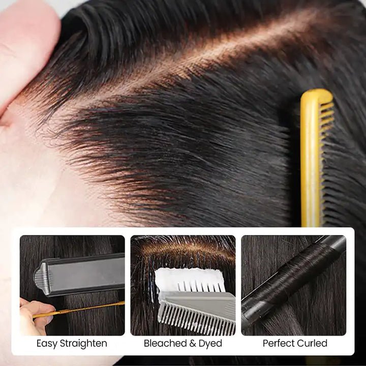 Perruque en cheveux humains lisses avec dentelle frontale transparente 13x4 