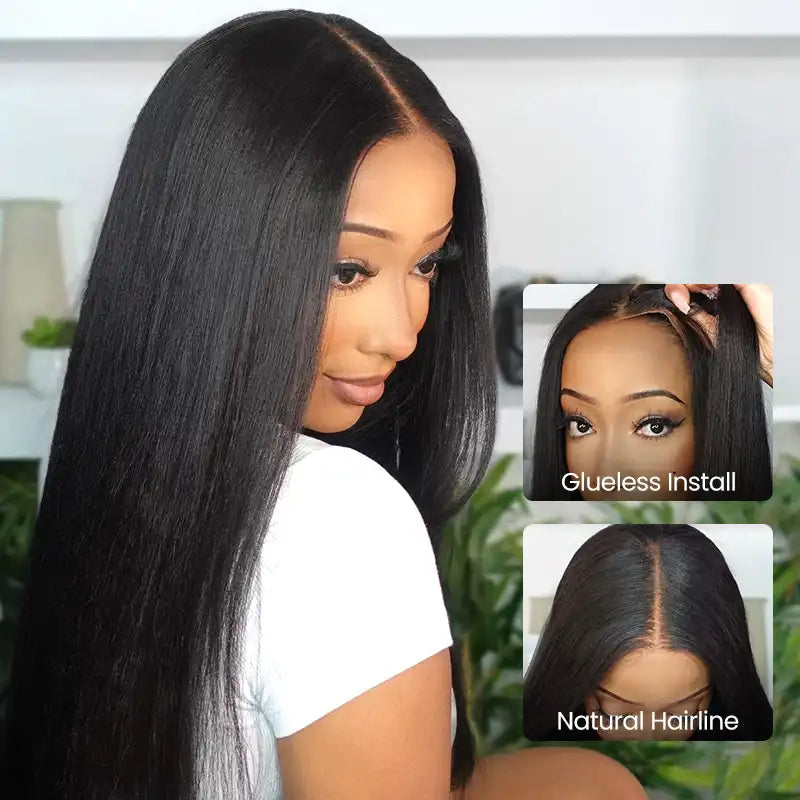 Perruque en cheveux humains lisses avec dentelle frontale transparente 13x4 
