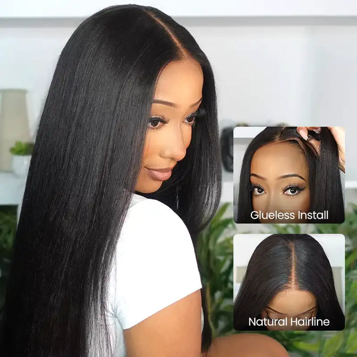 Perruque en cheveux humains lisses avec dentelle frontale transparente 13x4 