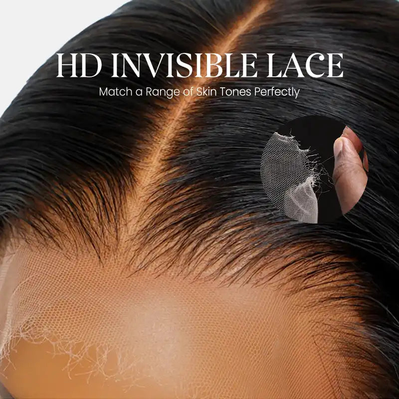 Perruque en cheveux humains lisses avec dentelle frontale transparente 13x4 