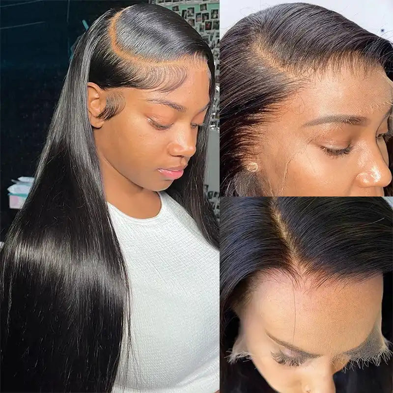 Perruque en cheveux humains lisses avec dentelle frontale transparente 13x4 
