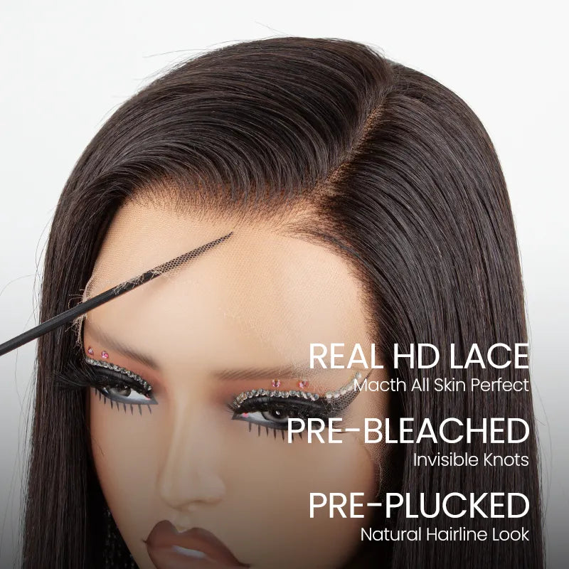 Perruque en cheveux humains lisses avec dentelle frontale transparente 13x4 