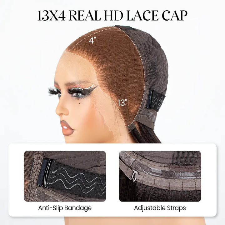 Perruque en cheveux humains lisses avec dentelle frontale transparente 13x4 