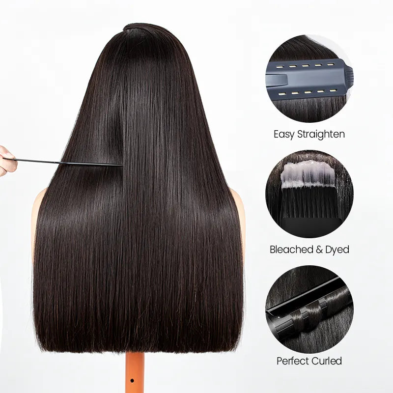 Perruque en cheveux humains lisses avec dentelle frontale transparente 13x4 