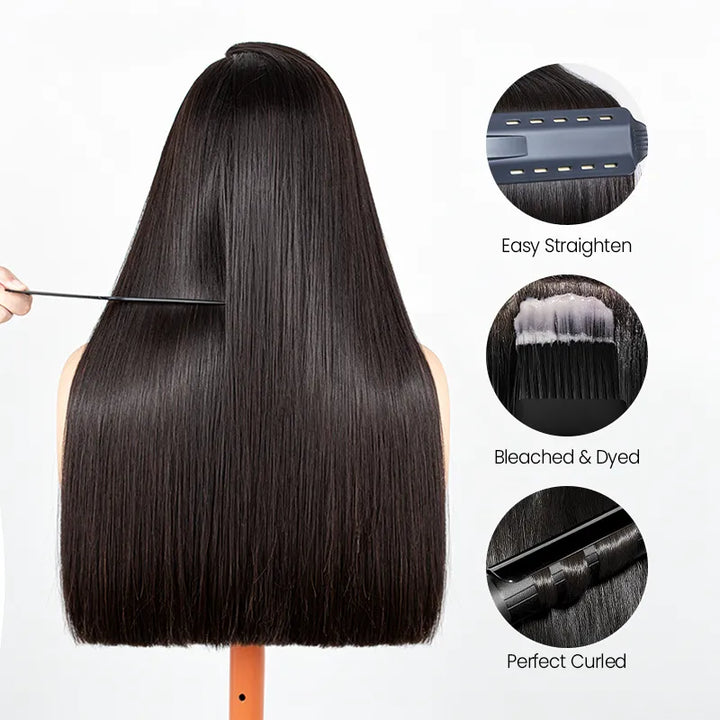Perruque en cheveux humains lisses avec dentelle frontale transparente 13x4 